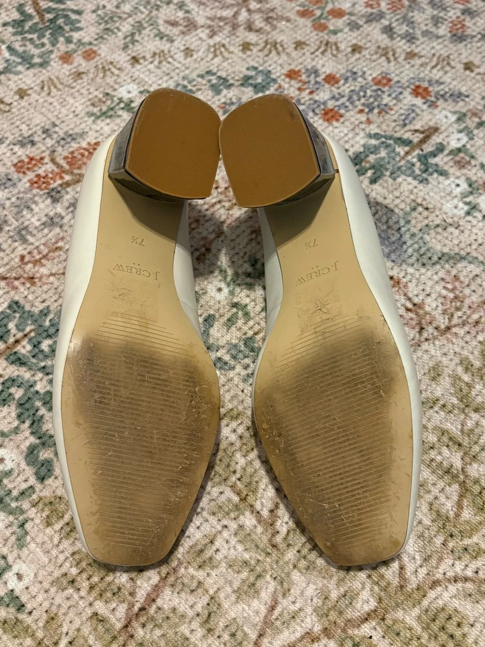 J.CREW Womens Leather Square Toe Casual Heels Pumps Size 8 White Tortoise Shell